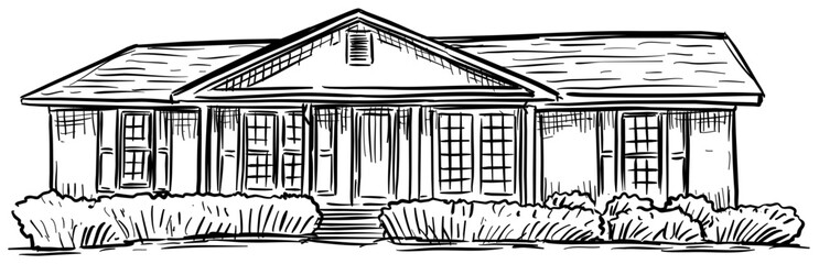 american simple wood house handdrawn illustration