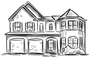 american simple wood house handdrawn illustration