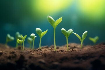 春の訪れを感じさせる、土から緑の新芽が顔を出す様子