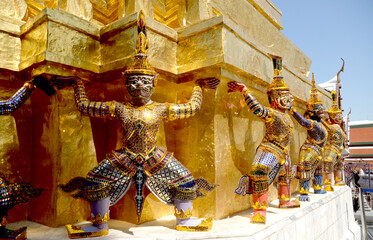 Statue that looks like a giant and close to Hanuman Inside Wat Phra Kaew Beautiful tourist...