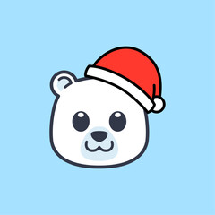 Polar Bear Wearing Santa Hat Illustration