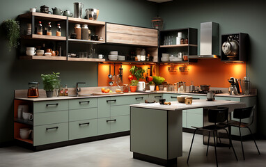A colorful Indian kitchen interior design that creates a pleasant atmosphere