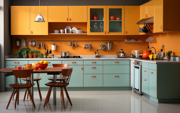 A colorful Indian kitchen interior design that creates a pleasant atmosphere