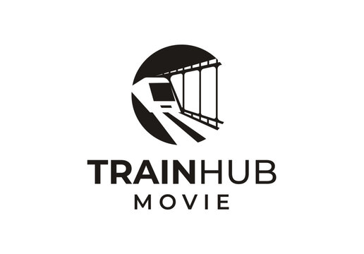 Train Railway with Film Strip Movie Logo Template