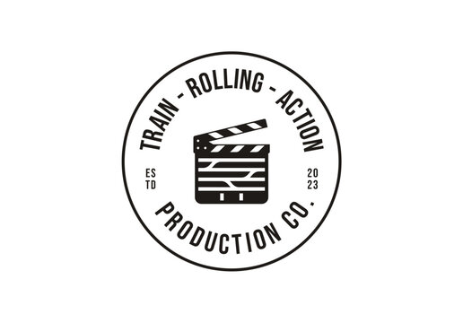 Clapperboard with Railway Movie Production Logo Design