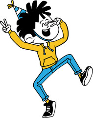 Cute party boy cartoon character, happy new year celebration