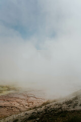 Grand Prismatic Spring, Spectacular Scene,misty serene Yellowstone national park geothermal pools hot springs united states america geysers