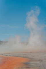 Grand Prismatic Spring, Spectacular Scene,misty serene Yellowstone national park geothermal pools hot springs united states america geysers