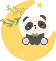 Baby Shower Panda on crescent nursery illustration for baby shower 