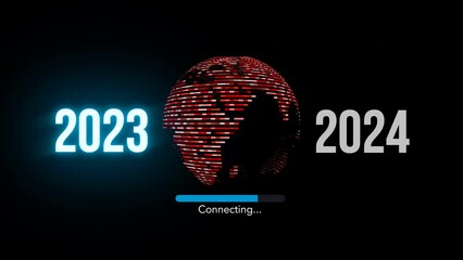 2024 year futuristic new neon symbol abstract digital concept. Global network and cyber technology background seamless and looped 3d animation.9:16 - Powered by Adobe