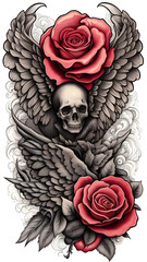 red rose with skull