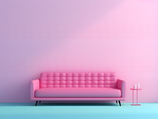 Modern pink interior with sofa and pink wall. abstract minimal 3d render.