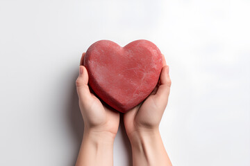 woman hands holding a red heart stone  isolate on white background, with the big copy space for valentine's day