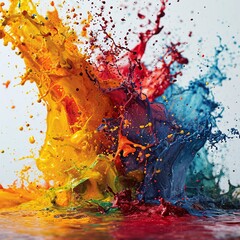 Colorful Paint Splashes in a Painting Studio