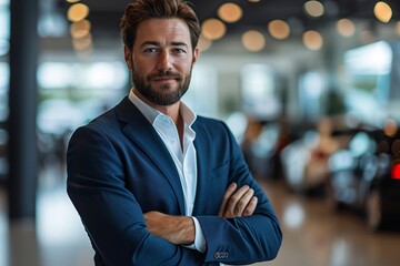 Fototapeta premium A man in a suit and white shirt posing for a picture