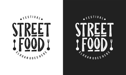 Street food typography logo tamplete. street food festival for restaurant cafe illustration design.
