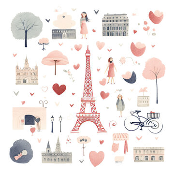 Watercolor Valentine Love in Paris