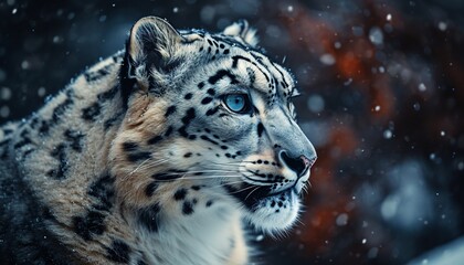 A close-up of a snow leopard's face