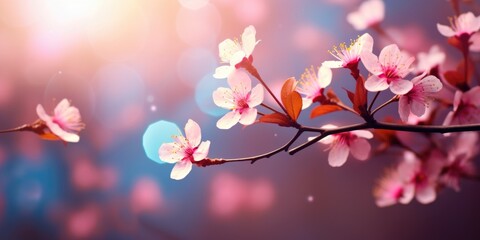 Beautiful floral spring abstract background. nature summer background Blooming branches with...