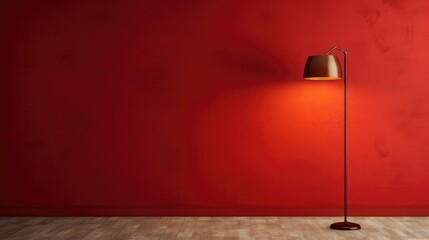 Red wall and floor lamp. Background. Interior Design