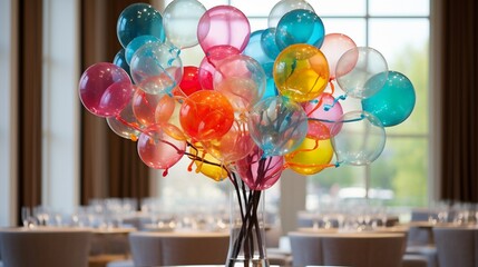 A cluster of vibrant balloons forming a festive centerpiece.