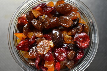 Rum-soaked dried fruit mix in preserved jars.