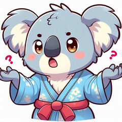 Adorable Animated Koala in Blue Kimono - Perfect for Children’s Animation, Storybook Illustrations, and Concept of Curiosity