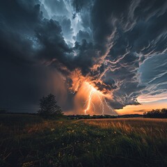 A Lightning Bolt Strikes the Sky - obrazy, fototapety, plakaty