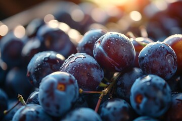 Fresh and juicy plums in a bunch - obrazy, fototapety, plakaty