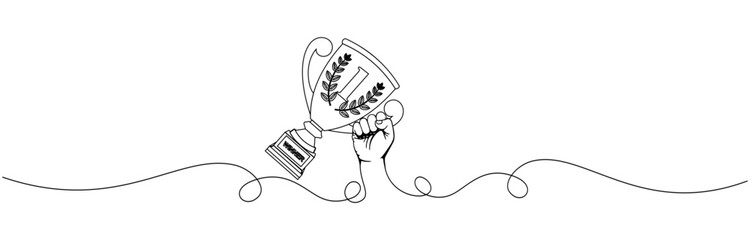 line art vector of hand holding champion trophy