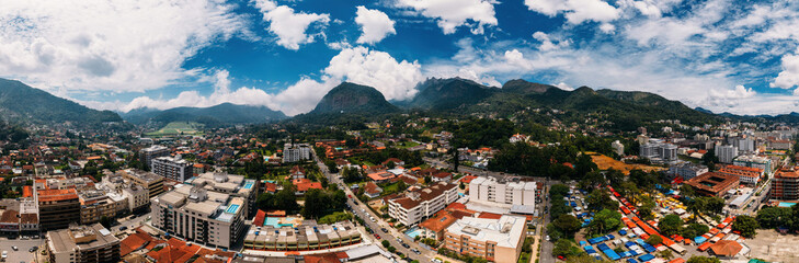 Aerial drone view of the city of Teresopolis in the mountainous region of Rio de Janeiro, Brazil