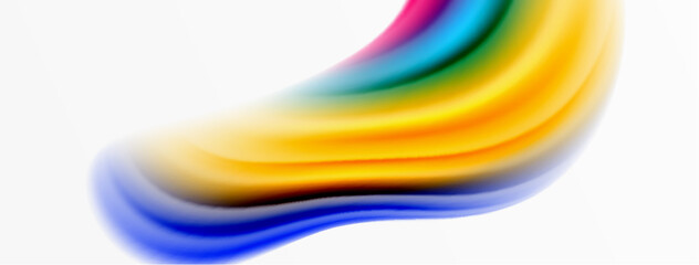 Rainbow color silk blurred wavy line background on white, luxuriously vibrant visually captivating backdrop. Stunning blend of colors reminiscent of rainbow, silky and gracefully blurred wavy pattern