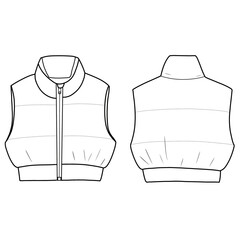 Sleeveless warm outwear jacket, puffer jacket. Vector technical sketch. Mockup template. © Arfa Yudha