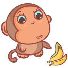 So cute little monkey hand drawing with banana 