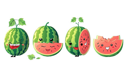 Set of Cute Character watermelon - obrazy, fototapety, plakaty