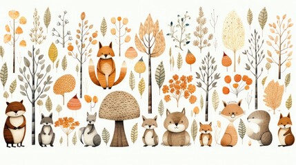 Whimsical woodland animals arranged in a repeating order - Powered by Adobe