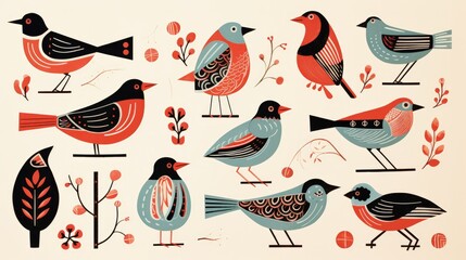 Vintage-inspired Nordic birds with a flat aesthetic