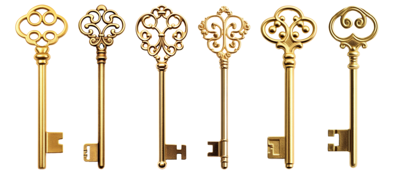 Set of vintage golden keys isolated
