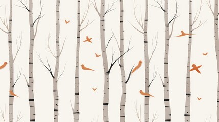 Sleek and minimalistic birch tree designs in a vector pattern.