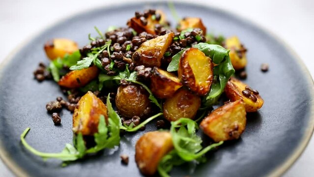 Healthy plant based vegan food. High resolution 4k vegetarian cooking shallow depth of field footage.