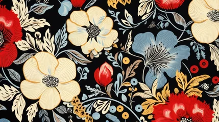 Fotobehang Retro-inspired floral motifs with a modern flat twist. © Galib