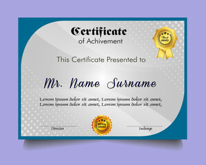 Certificate of achievement template set with gold badge and border, Appreciation and Achievement Certificate Template Design. Elegant diploma certificate template