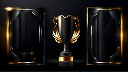 Black Golden Stage Royal Awards Graphics Background. Glowing Lines Elegant Shine Modern Spotlight. Luxury Premium Corporate Template. Abstract trophy Certificate Banner.