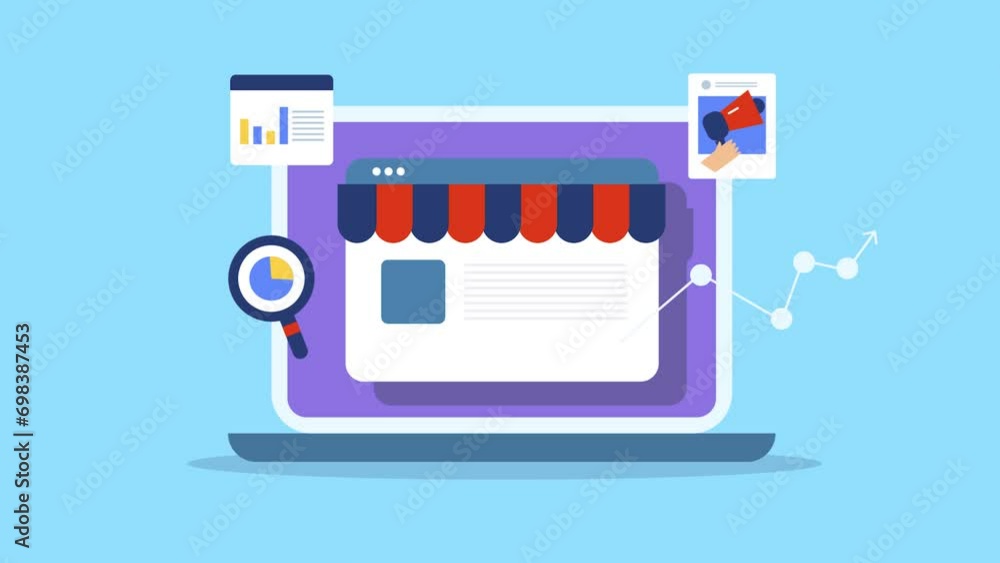 Poster ecommerce business analytics data monitoring concept, data analysis for grow sales, business decisio