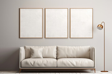 Frame mockup on white wall of living room interior