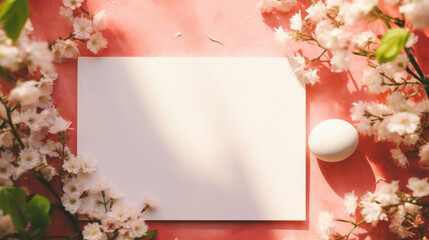 A single Easter egg on a pink background accompanied by blossoming branches, invoking a sense of spring renewal.