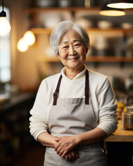 料理研究家風の女性、日本の老人のポートレート　Generative AI