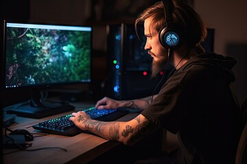 Concentrated gamer headphones using computer playing game