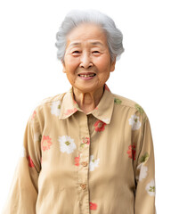 近所にいるおばちゃん、日本の老人のポートレート　Asian gray-haired grandmother is smiling and laughing. white background.Generative AI