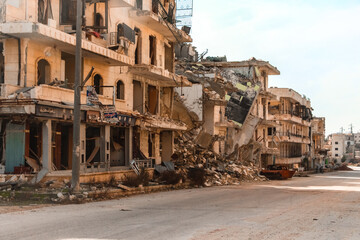 The aftermath of the war in Aleppo Syria. The Syrian Civil War is an ongoing multi-sided armed...